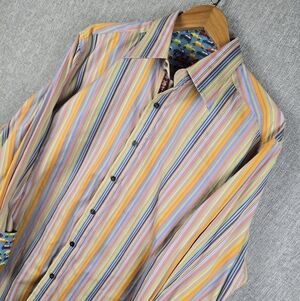 Robert Graham Multi-color Stripe Button Down Calssic Car Shirt Sz L